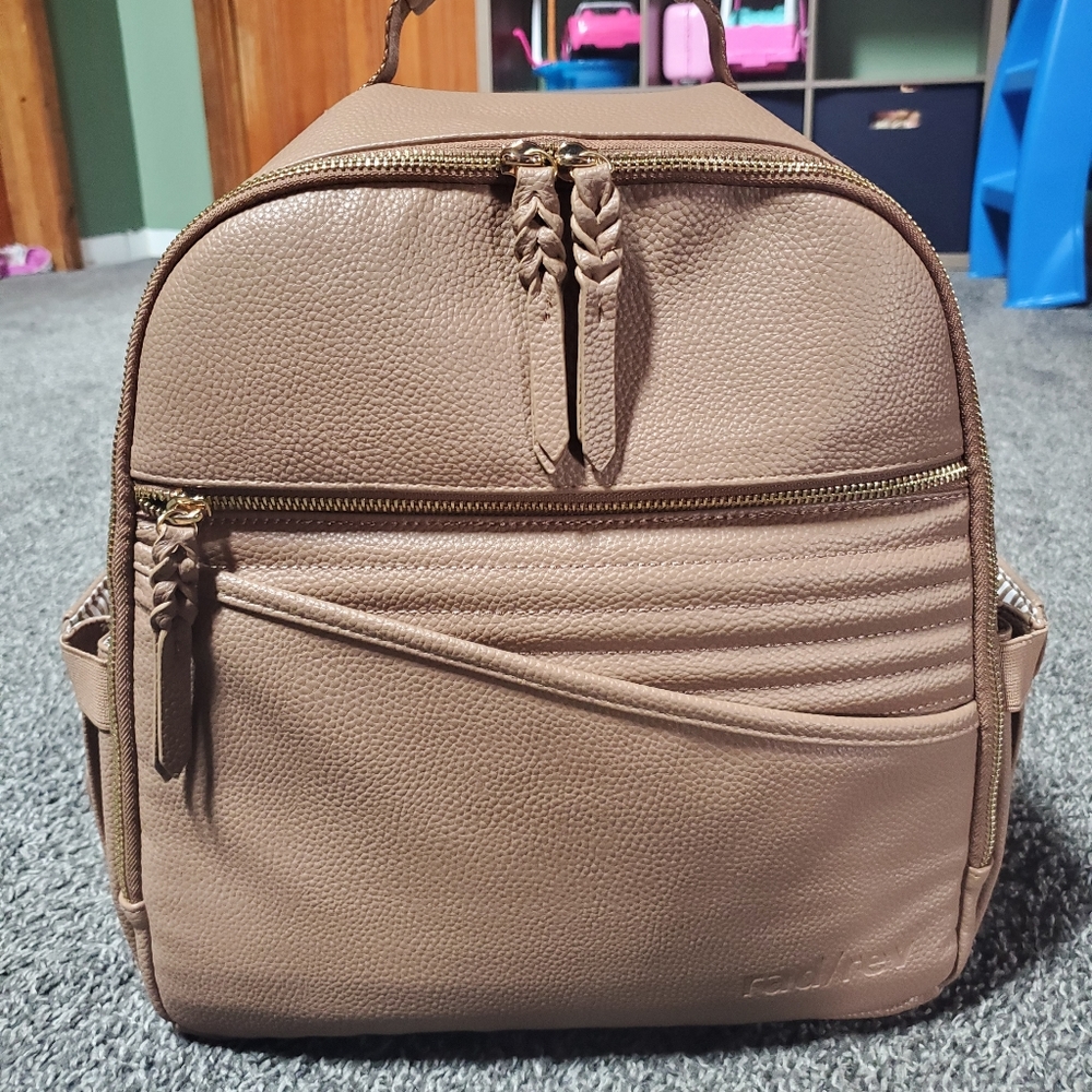 Taupe Pebble-Texture Women’s Backpack with Braided Zipper Pulls